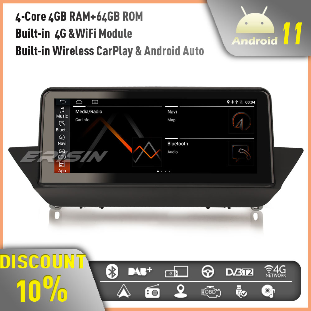 Erisin ES3684B 10.25 IPS CarPlay Android 11 Car Stereo DAB+ GPS Radio Sat  Nav for BMW X1 E84 CIC WiFi 4GB RAM+64GB ROM Bluetooth TPMS DVR